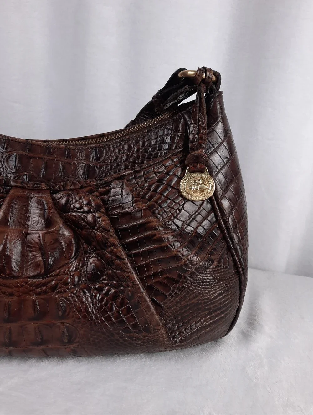 Brahmin Pecan Melbourne Croc-Embossed Hobo Shoulder Bag